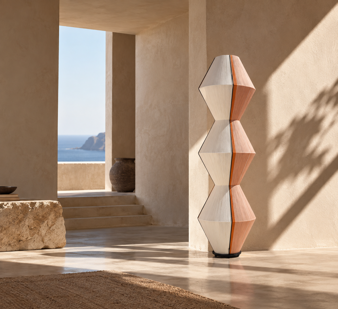 STELE sculptural floor lamp by HOMMETRY in a warm architectural interior