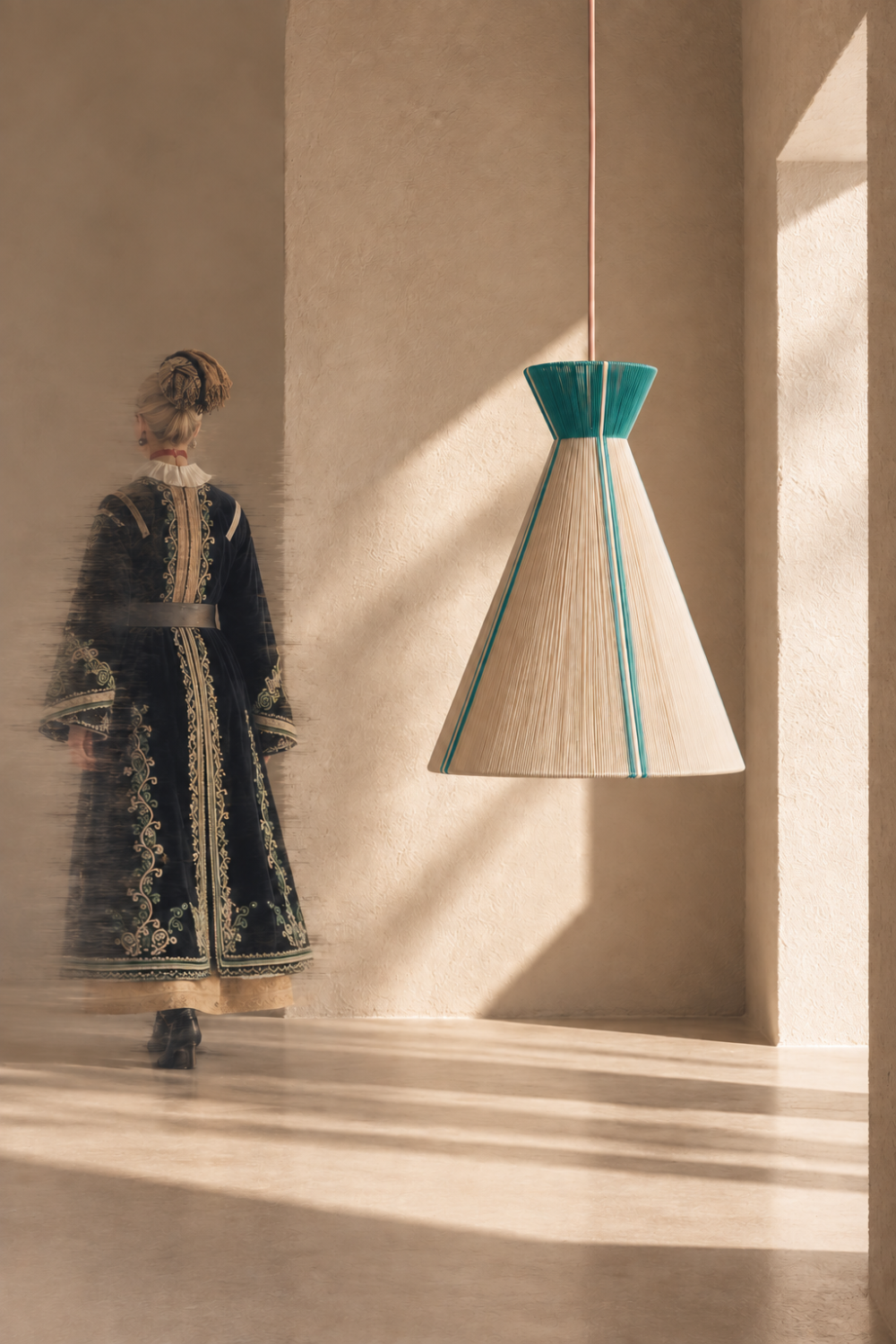 MYKONOS pendant lamp from the HOMMETRY Islands collection in a warm architectural interior